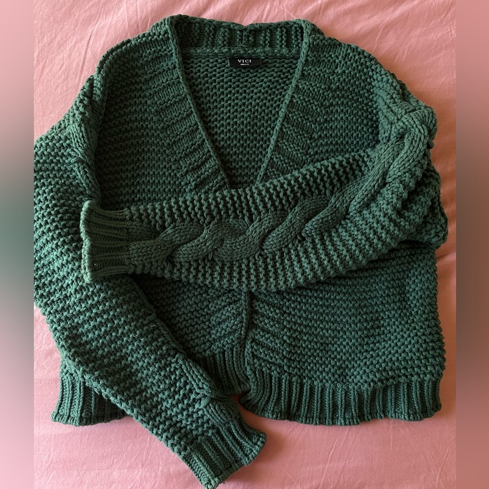 Vici Green Knit/Crochet Cardigan